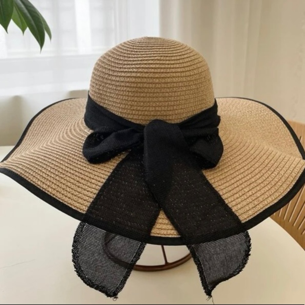 Scarf decor wide brim hat✨